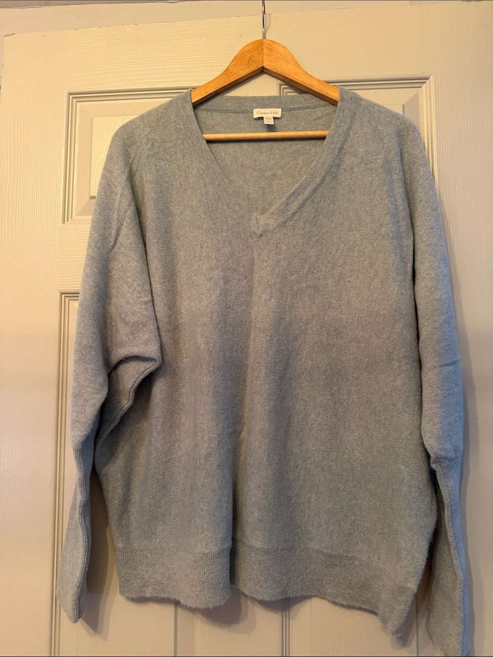Garnet Hill Light Blue V-Neck Cashmere Sweater
